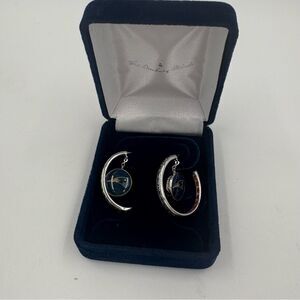 NIB The Danbury Mint New England Patriots Hoop Rhinestone Earrings